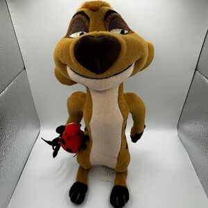 90's Vintage Disney Lion King Timon Plush Meerkat Posable with Removable Ladybug
